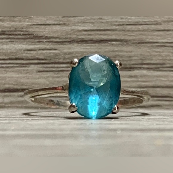 Sterling Silver Designer GSJ Blue Stone Solitaire Band Ring, Size 9, 2g - Picture 2 of 10